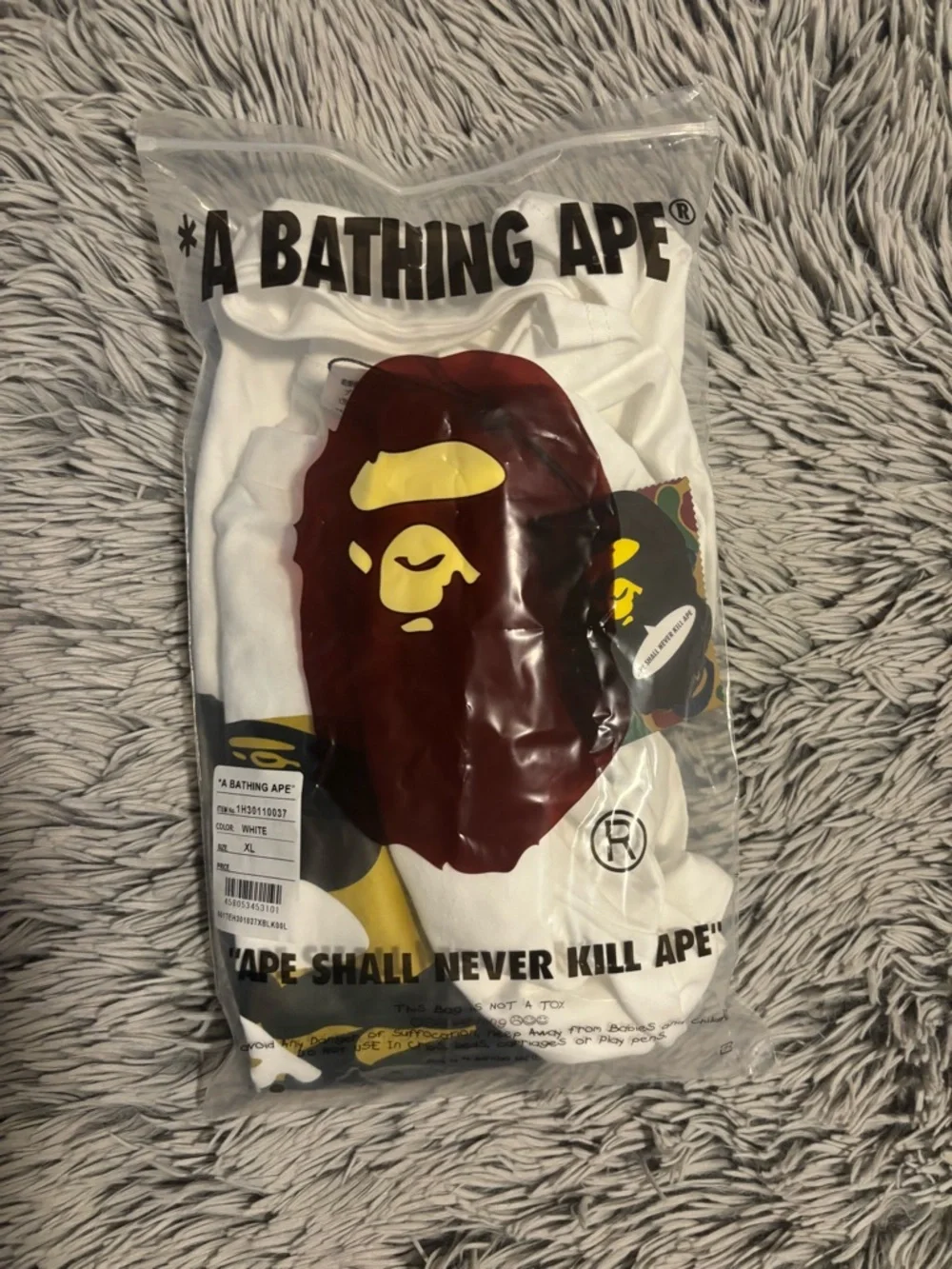Bape White Tee with Yellow & Black Camo Ape Head - Picture 4 of 4